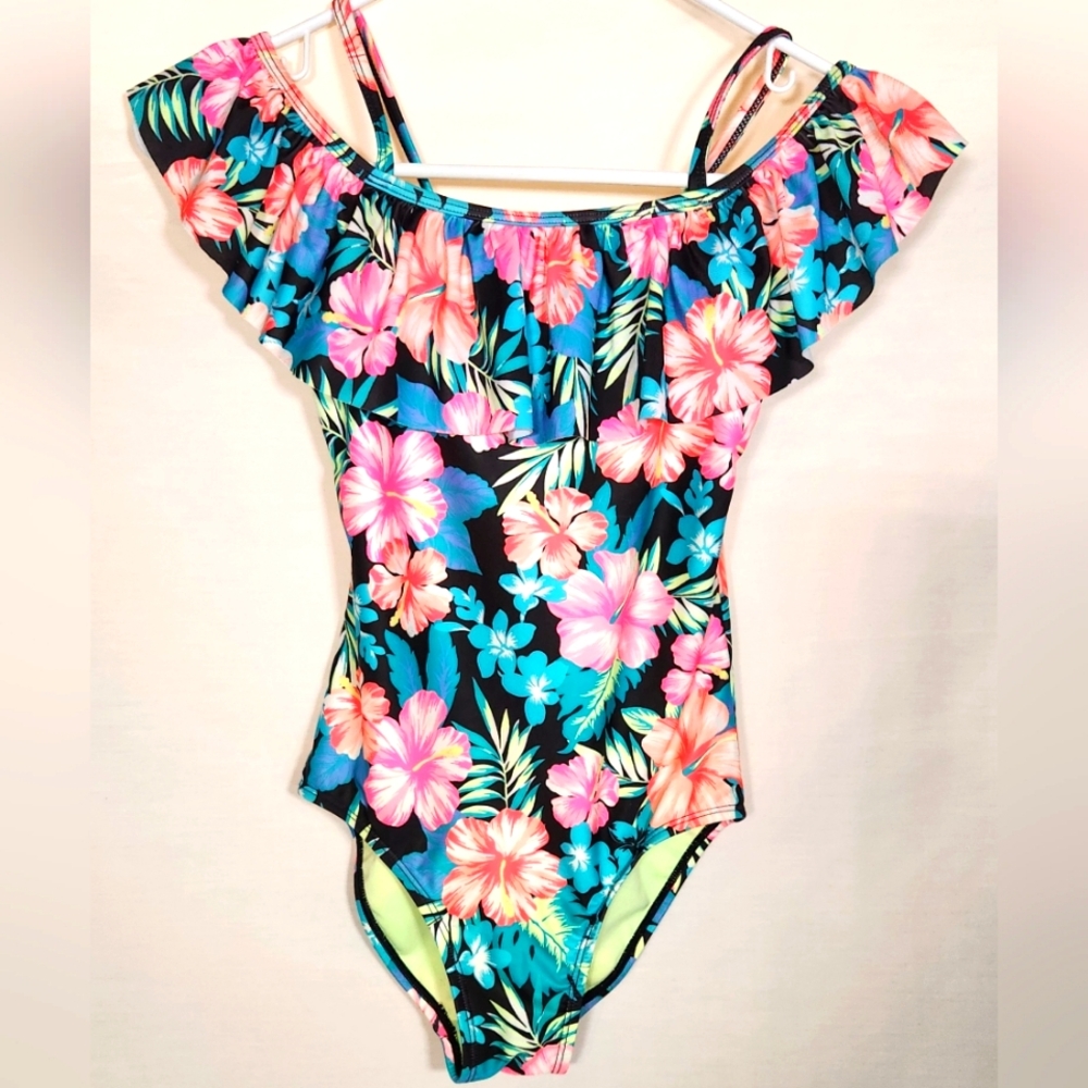 Girls Size 10 Off-The-Shoulder Flounce One-Piece Swimsuit